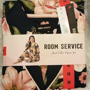 NWT-Room Service Ladies' Shawl Collar Pajamas Set, Pink, Size: M